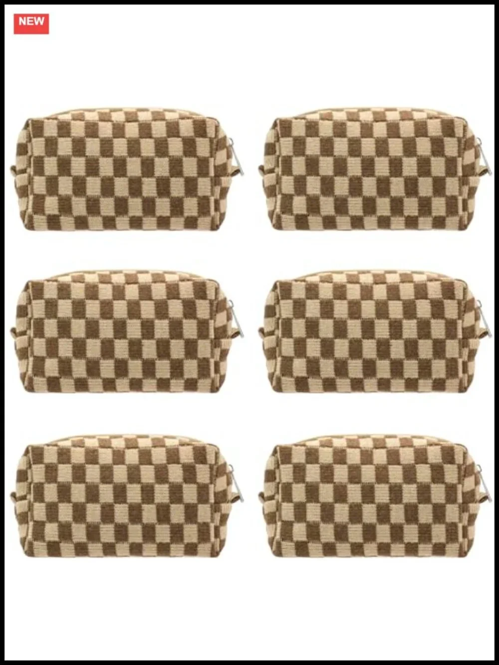 Checkered Makeup Bag Set of 6 - Small Cosmetic Pouch for Purse, Travel